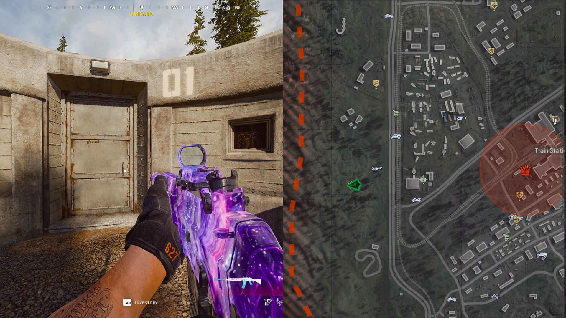 Location of Bunker 01 in Verdansk (Images via Sportskeeda Gaming || Activision)